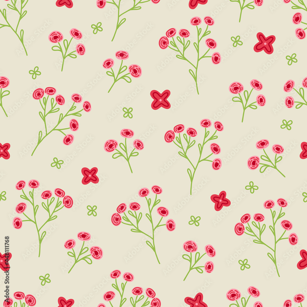 Floral seamless pattern with meadow flowers on beige background
