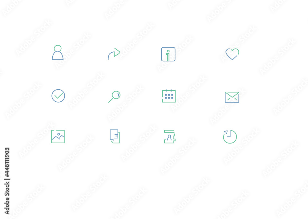 Icon set of various icons like search, heart info