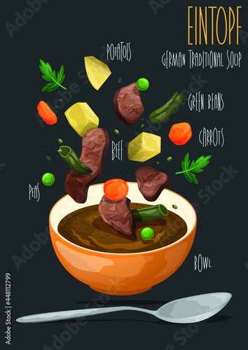 Eintopf -Traditional german cuisine dish. Vector illustration