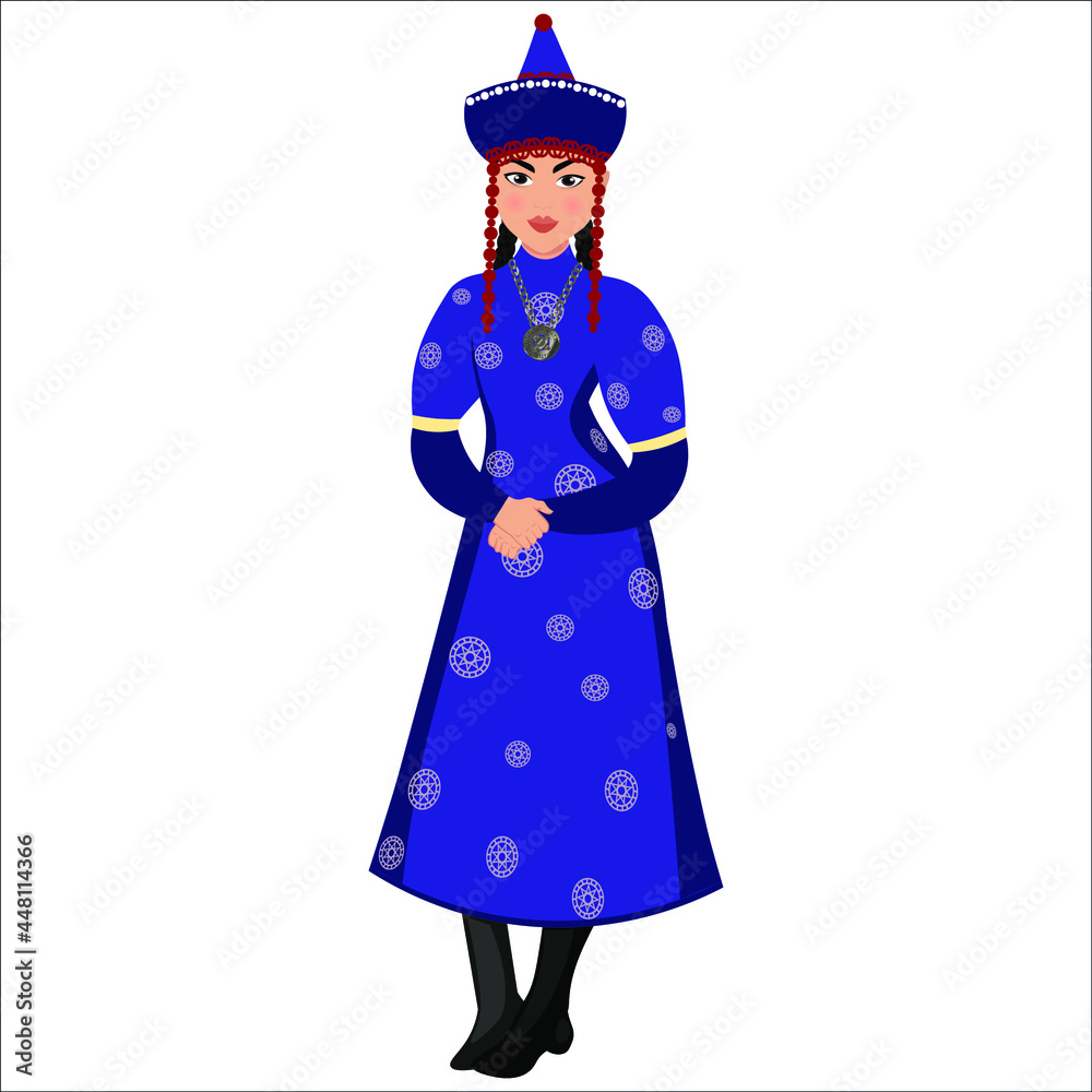 Woman in folk national Buryat costume. Vector illustration Woman in folk national Buryat costume. Vector illustration