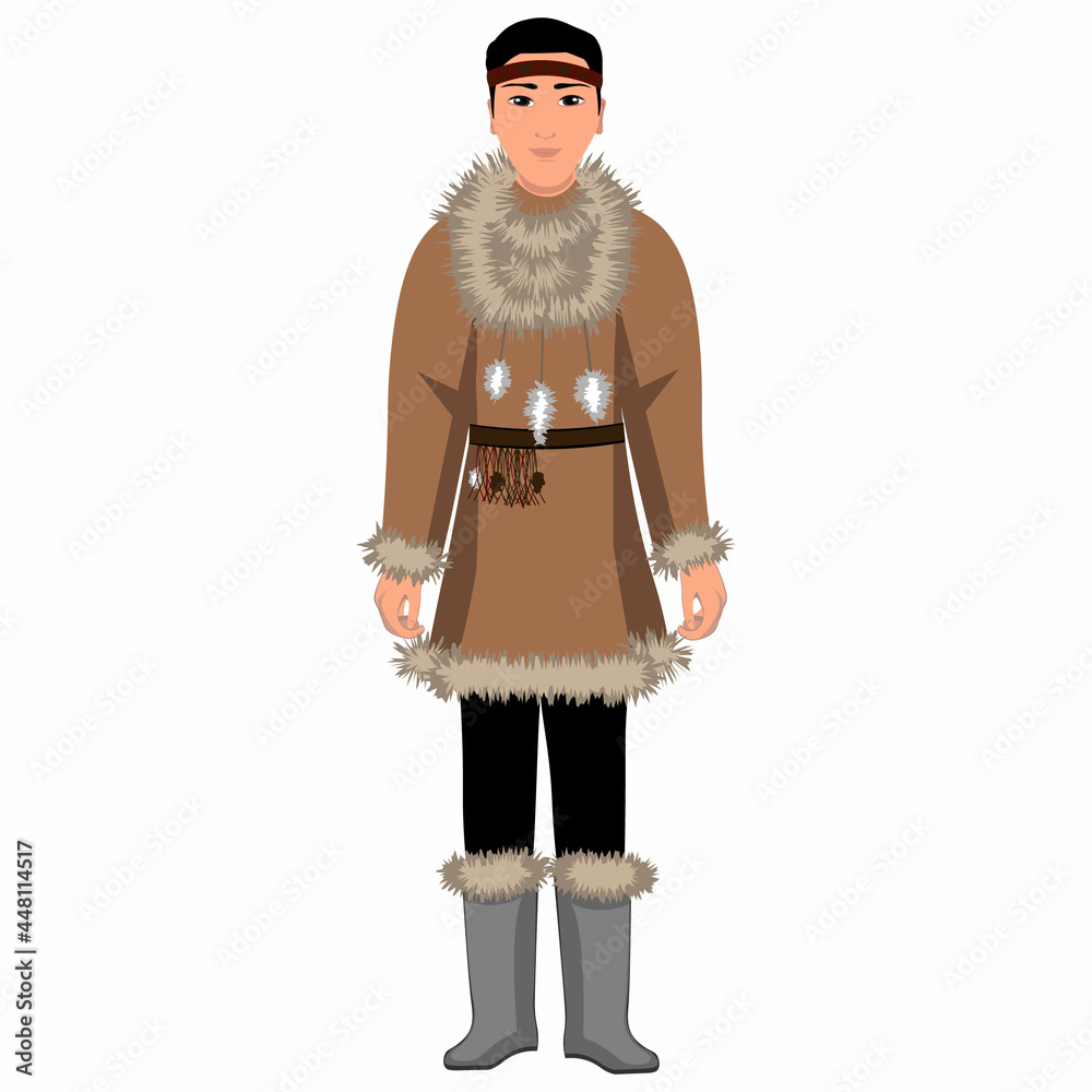 Men's folk national Chukotka costume. Vector illustration