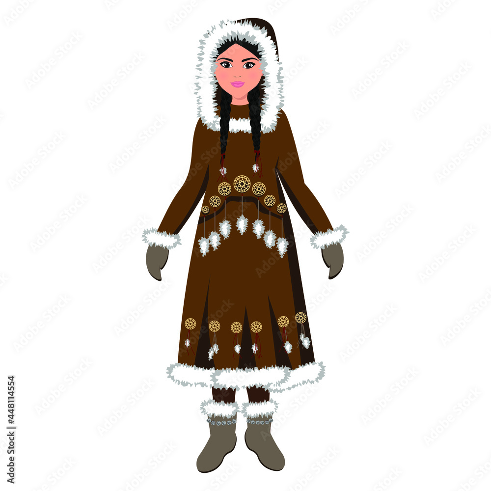 Woman in folk national Chukotka costume. Vector illustration