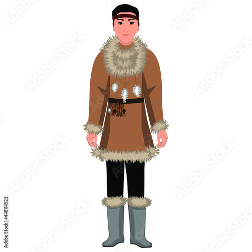 Men's folk national Chukotka costume. Vector illustration