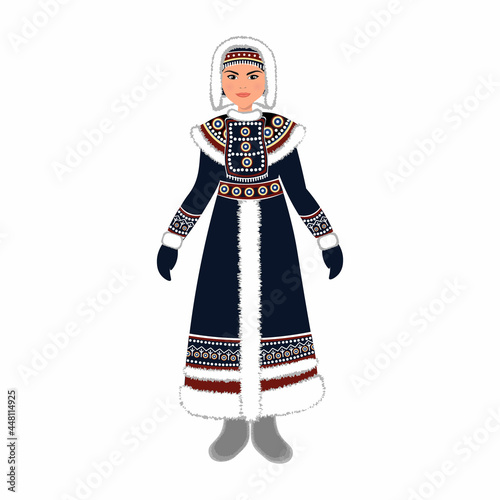 Woman in folk national Yakut costume. Vector illustration photo