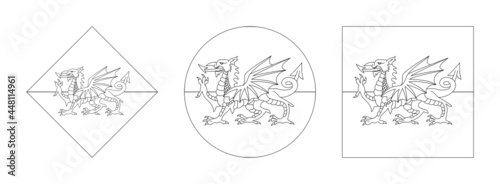 wales flag outline set isolated on white background. vector illustration