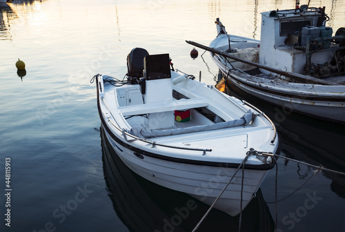 white boat in summer evening sunset in the bay © mtv2021