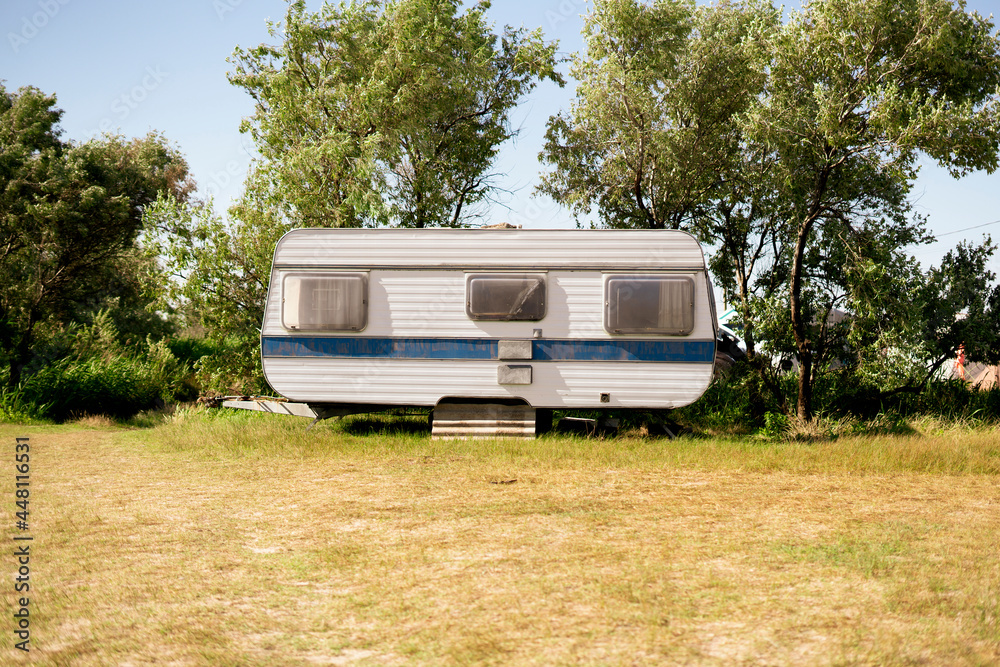 travel freedom with motor home van, camping in the nature spot