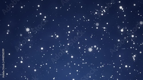 Snow Falling. Christmas Snowstorm. Particles and Snowflakes Swirling. Snow is Moving Through Space. 4k Motion Graphics