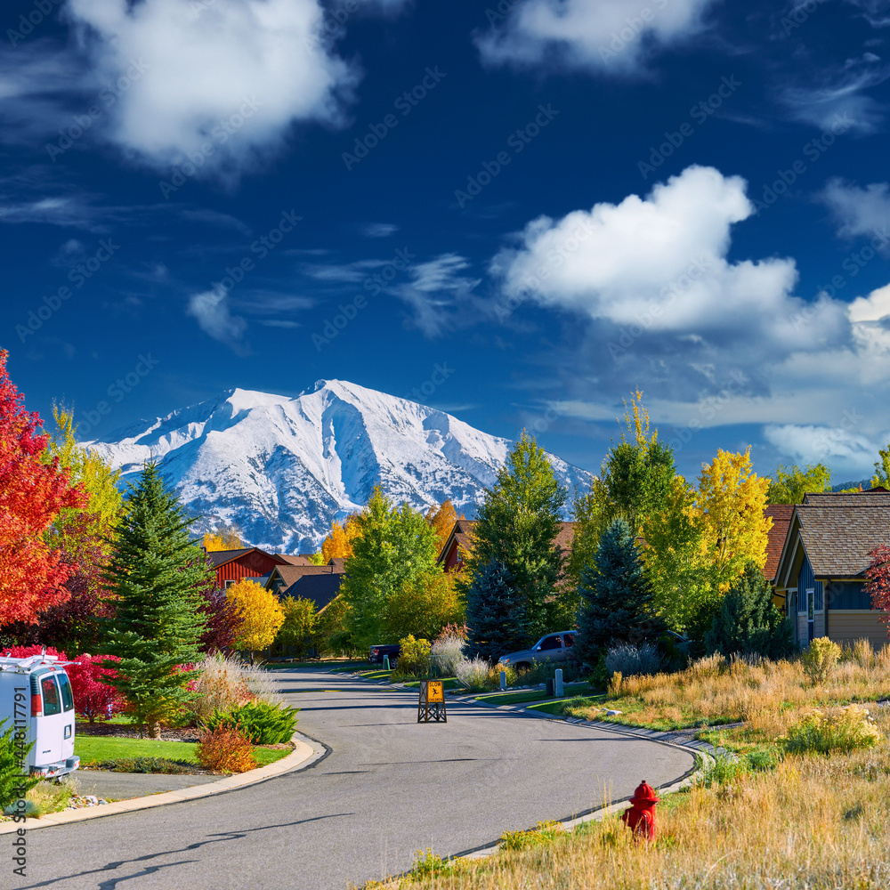 Residential neighborhood in Colorado at autumn