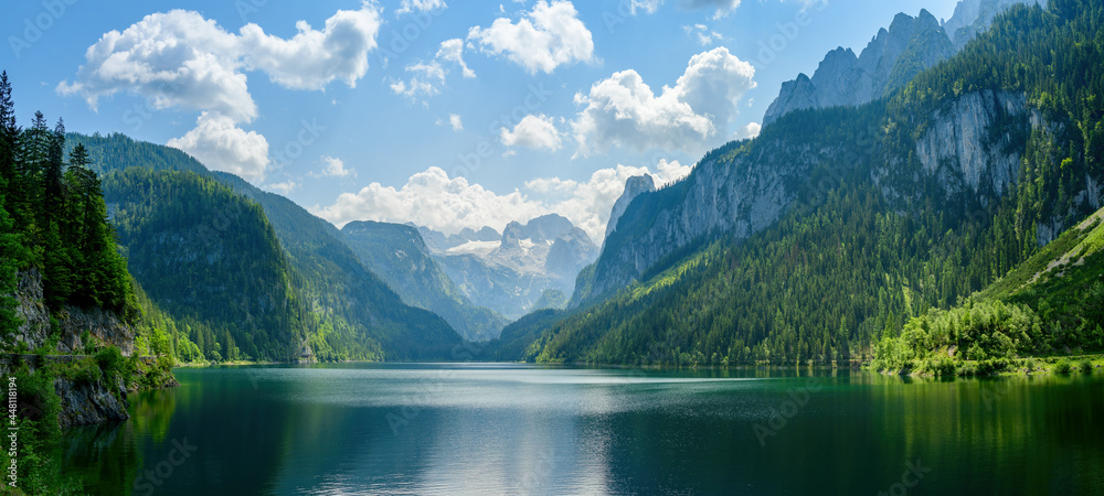 Gosausee, a beautiful lake with moutains in Salzkammergut, Austria. - obrazy, fototapety, plakaty 