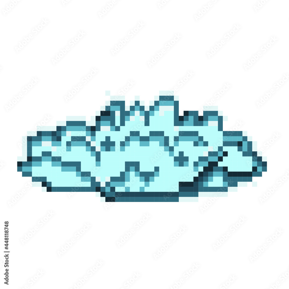 Big shiny glittering blue cloud, pixel art icon isolated on white background. Vector