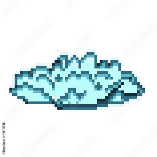 Big shiny glittering blue cloud  pixel art icon isolated on white background. Vector