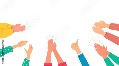 People hands clapping giving thumbs up for social approve. Body language gesture for congratulation with business success, cheering for goal achievement, greeting with anniversary vector illustration