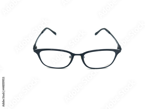 Glasses with black frames for reading books isolated on white background