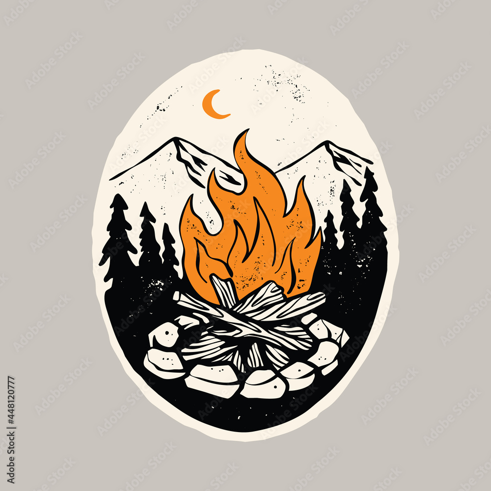 Camp fire and beauty nature graphic illustration vector art t-shirt design