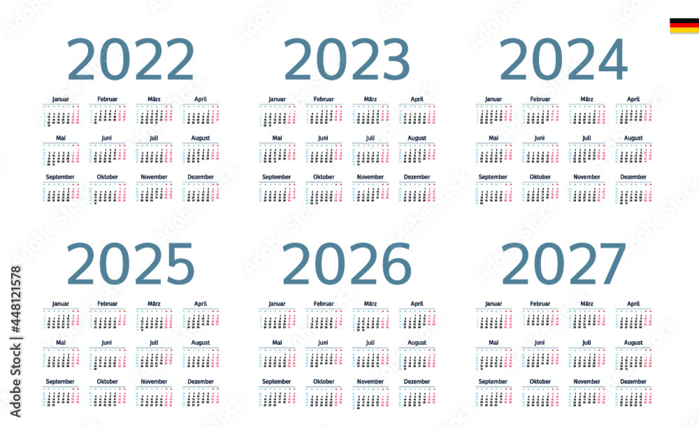German Calendar for 2022, 2023, 2024, 2025, 2026, 2027. Week starts on ...