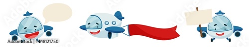Border with a cute little airplane. White background. Space for the text. A dialog box. Isolated objects. Vector illustration
