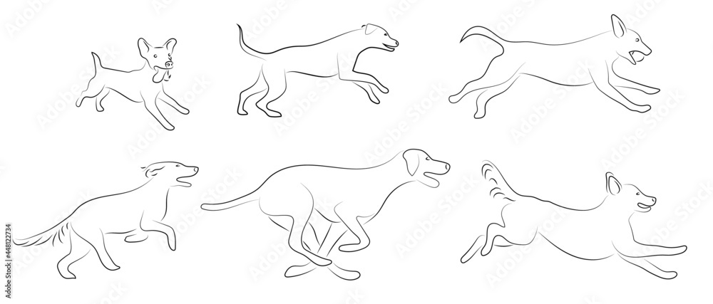Running Dogs Laufende Hunde Konturen Zeichnungen Vektor Grafik Lineart