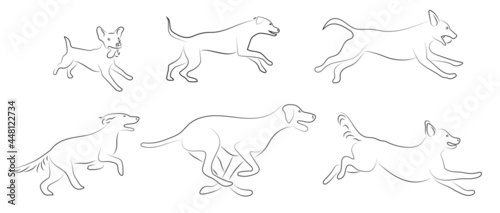 Running Dogs Laufende Hunde Konturen Zeichnungen Vektor Grafik Lineart