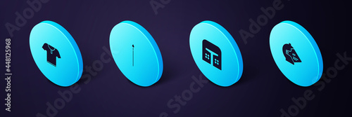 Set Isometric Medieval iron helmet, , spear and Body armor icon. Vector