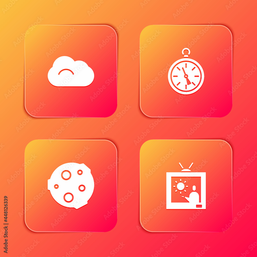 Set Cloud, Compass, Moon and Weather forecast icon. Vector Set Cloud, Compass, Moon and Weather forecast icon. Vector