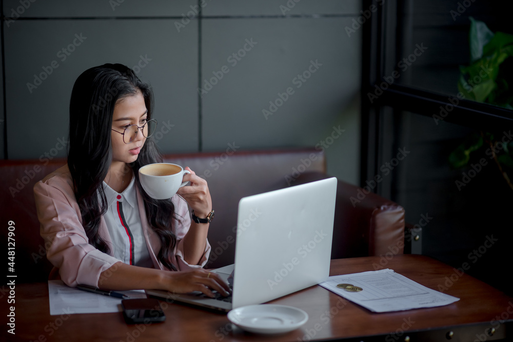 Employees work from home and drink coffee. During the Covid-19 outbreak Employees work from home and drink coffee. During the Covid-19 outbreak
