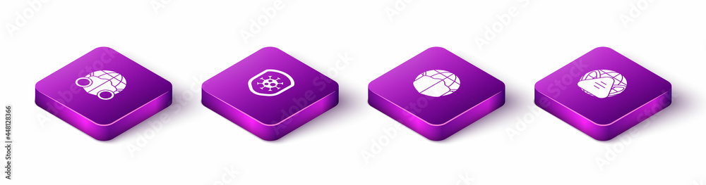Set Isometric Earth with medical mask, Shield protecting from virus, and icon. Vector Set Isometric Earth with medical mask, Shield protecting from virus, and icon. Vector