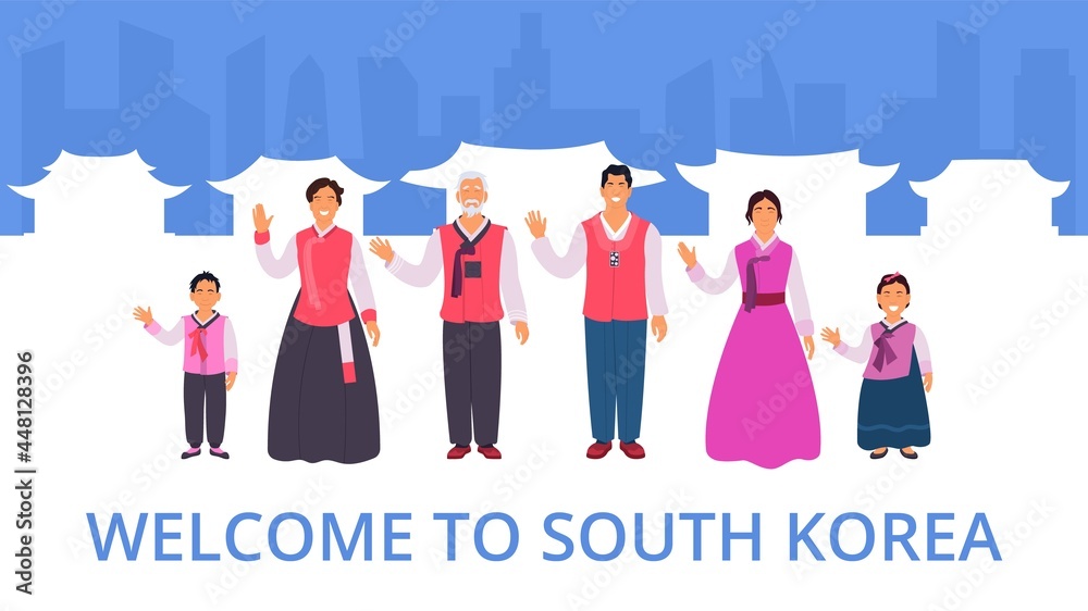Welcome to south Korea greeting card hanbok family design. Happy ...