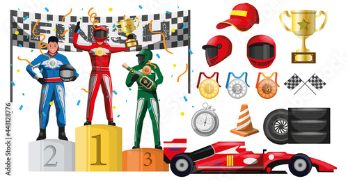Obraz na plátně Winner reward ceremony in motor race formula car competition