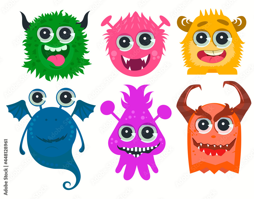 Fototapeta premium Monsters Cartoon. Funny Cute Little Monster Set. Vector