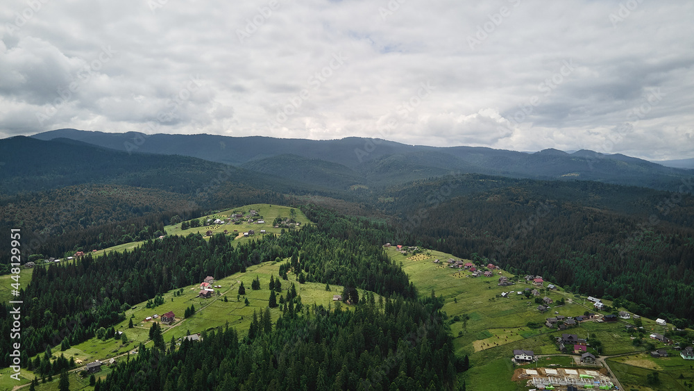 Mountain Forest Village Aerial Shot Drone 