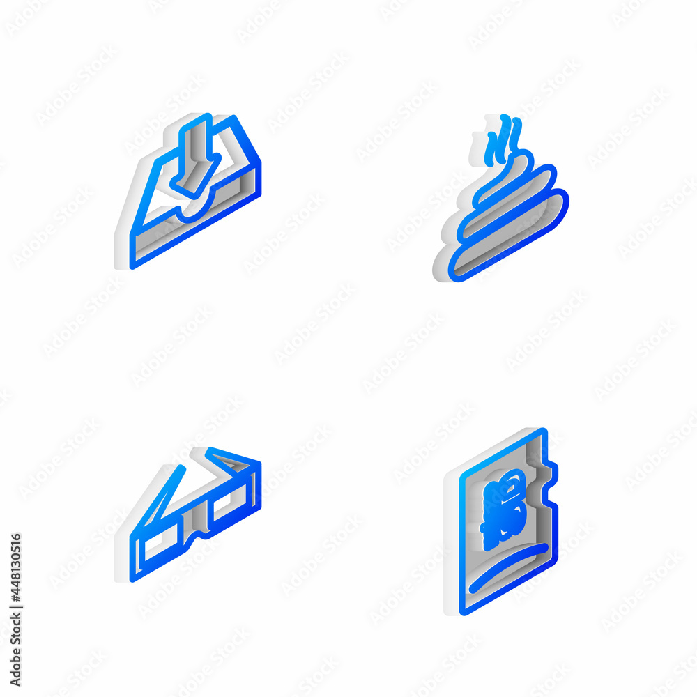 Set Isometric line Shit, Download inbox, 3D cinema glasses and Micro SD memory card icon. Vector Set Isometric line Shit, Download inbox, 3D cinema glasses and Micro SD memory card icon. Vector