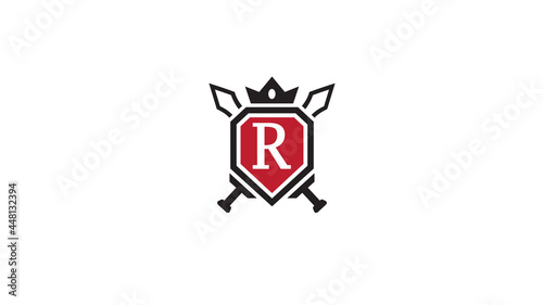 creative shield letter b swords crown logo vector design