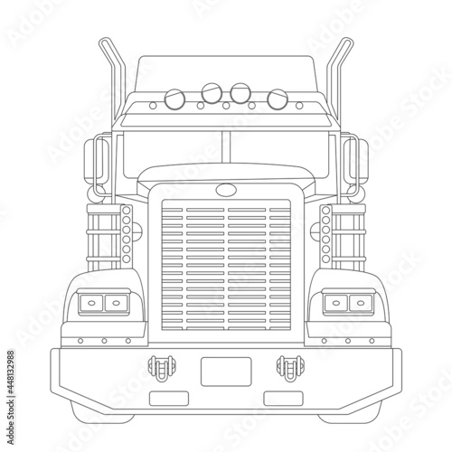 semi truck, front view, vector illustration, black lining