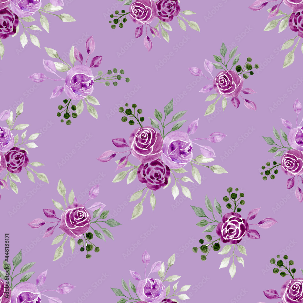 Seamless floral pattern. Watercolour lilac roses on a lilac background.