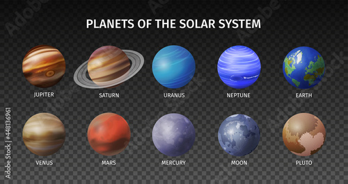 Realistic Space Planet Transparent Icon Set