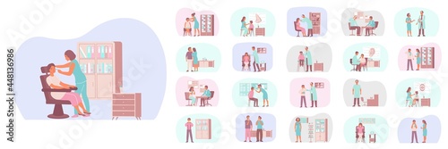 Otolaryngologist Flat Compositions Set