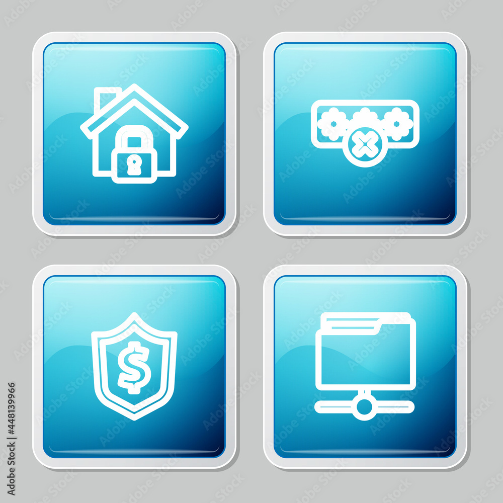 Set line House under protection, Password, Shield with dollar and FTP folder icon. Vector Set line House under protection, Password, Shield with dollar and FTP folder icon. Vector