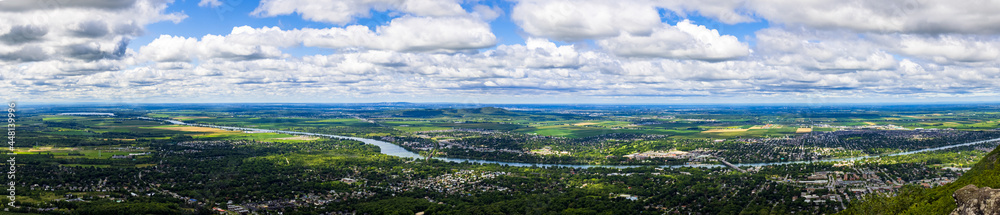 Panoramic view of the Richelieu River from the top of Mont St-Hilère, Quebec, Canada.