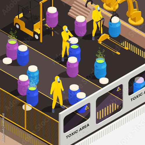 Toxic Waste Nuclear Chemical Pollution Biohazard Isometric Colored Composition