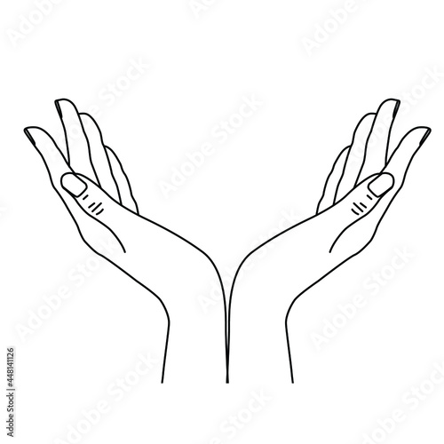 women's hands around the logo an empty outline on a white background