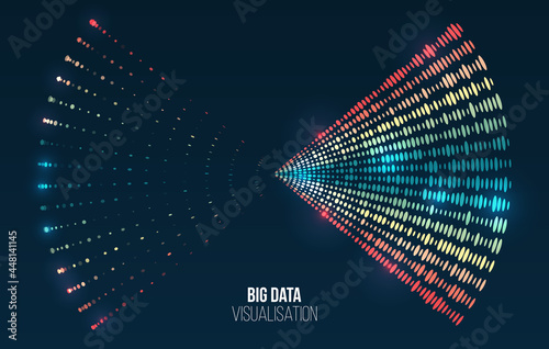 Wide Big data visualization. Information analytics concept. Abstract stream information with circles array and binary code. Filtering machine algorithms. Sorting data. Vector technology background.