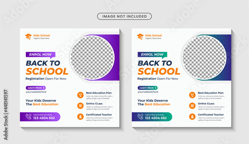 School admission promotional instagram post or back to school banner template Premium vector