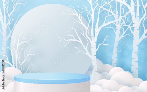 Christmas and New Year podium background vector design 3d products or show cosmetic product display. stage pedestal or platform. winter christmas red background.
