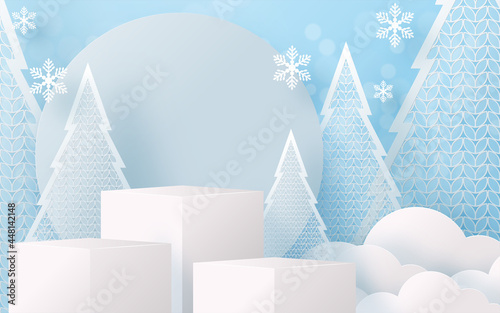 Christmas and New Year podium background vector design 3d products or show cosmetic product display. stage pedestal or platform. winter christmas red background.