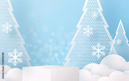 Christmas and New Year podium background vector design 3d products or show cosmetic product display. stage pedestal or platform. winter christmas red background.