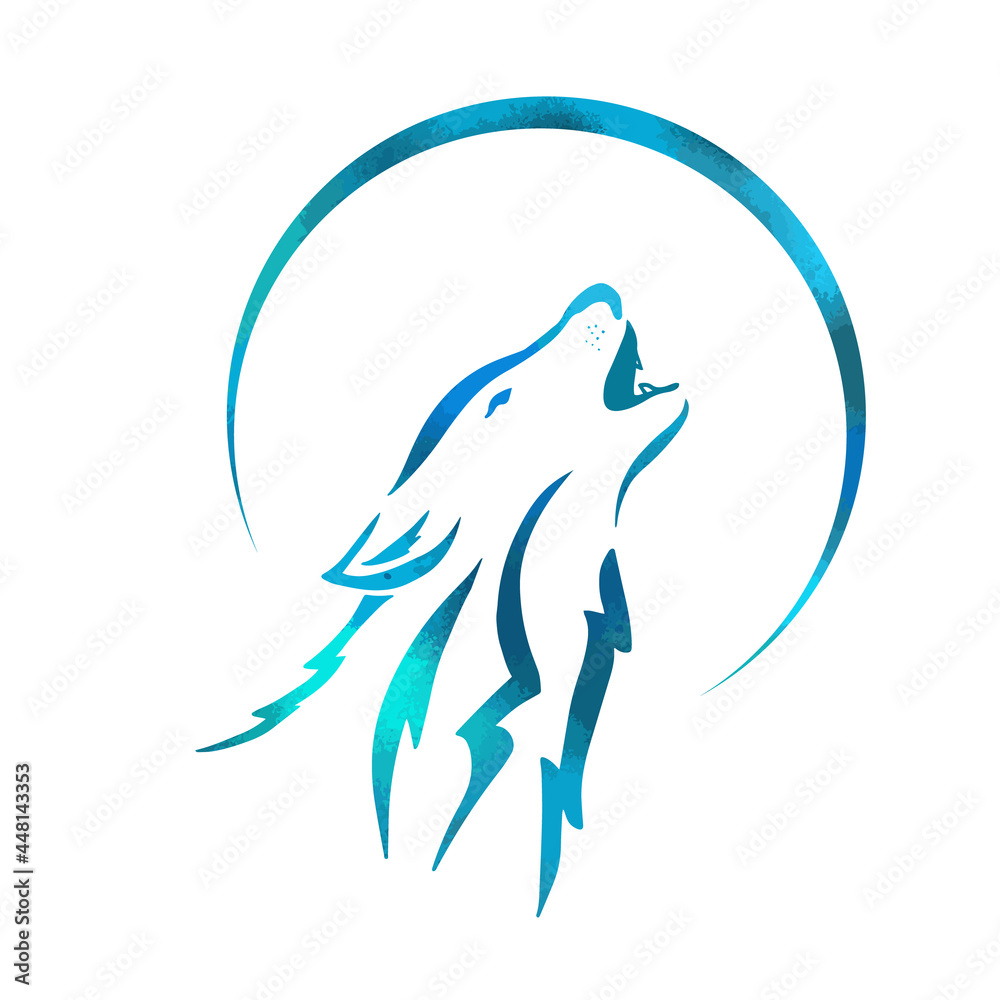 Fototapeta premium Wolf howling at the moon logo. T-shirt printing. Vector illustration
