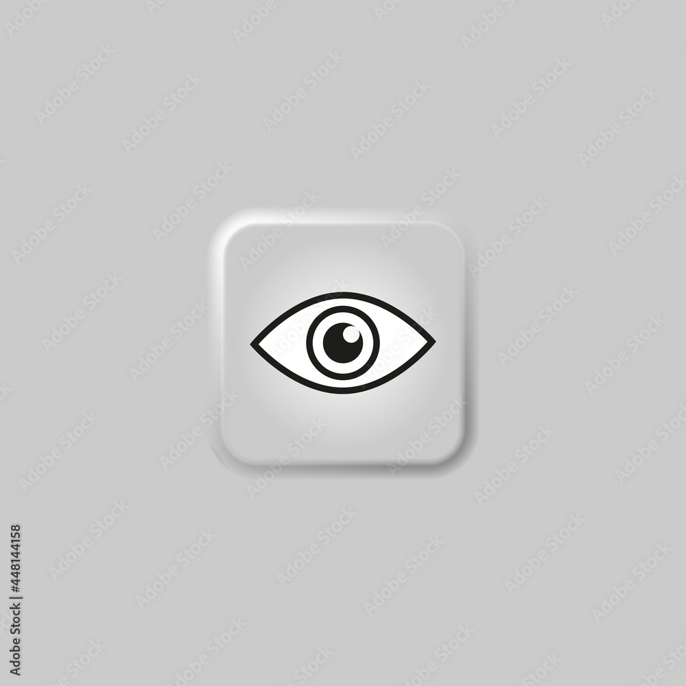 Simple black eye icon vector with double reflection in pupil. Round flare. Medicine symbol isolated. Safety and search concept. Laconic graphic design element. Eyesight pictogram. Isolated on white.