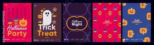 Happy Halloween. October 31. A set of simple vector illustrations. Minimalist, geometric, background pattern, icon. Perfect for poster, media banner, cover or postcard.