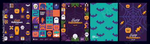 Fototapeta Naklejka Na Ścianę i Meble -  Happy Halloween. October 31. A set of simple vector illustrations. Minimalist, geometric, background pattern, icon. Perfect for poster, media banner, cover or postcard.